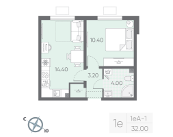 1 ккв № 6 Дом: 147.2 Корп.: 11 , Секция 1  в ЖК Ручьи