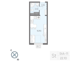 Студия № 323 Дом: 128.2 Корп.: 19 , Секция 3  в ЖК Ручьи