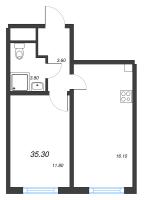 2 ккв (Евро) № 166 Дом: 134.1 Корп.: 17 , Секция 1  в ЖК Ручьи