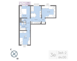 4 ккв (Евро) № 175 Дом: 128.2 Корп.: 19 , Секция 2  в ЖК Ручьи