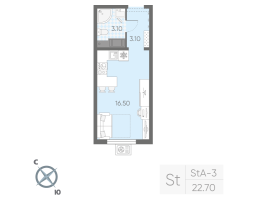 Студия № 22 Дом: 128.1 Корп.: 20 , Секция 1  в ЖК Ручьи