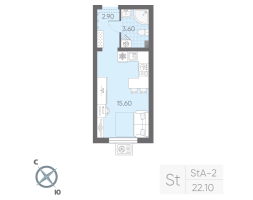 Студия № 4 Дом: 128.2 Корп.: 19 , Секция 1  в ЖК Ручьи