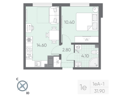 1 ккв № 105 Корп.: 12 , Секция 1  в ЖК Ручьи