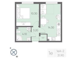 1 ккв № 7 Корп.: 12 , Секция 1  в ЖК Ручьи