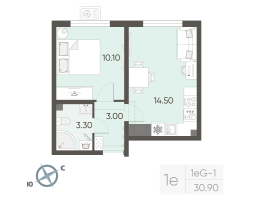 1 ккв № 230 Дом: 124.1 Корп.: 26 , Секция 2  в ЖК Ручьи