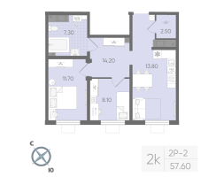2 ккв № 193 Дом: 134.1 Корп.: 17 , Секция 2  в ЖК Ручьи