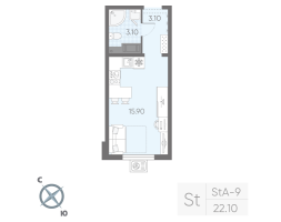 Студия № 321 Дом: 128.2 Корп.: 19 , Секция 3  в ЖК Ручьи