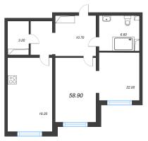 2 ккв (Евро) № 168 Дом: 134.2 Корп.: 18 , Секция 2  в ЖК Ручьи