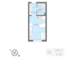 Студия № 5 Корп.: 12 , Секция 1  в ЖК Ручьи