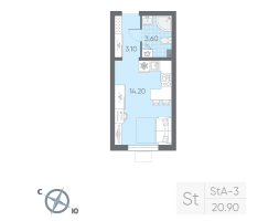 Студия № 5 Дом: 147.2 Корп.: 11 , Секция 1  в ЖК Ручьи