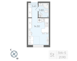 Студия № 131 Корп.: 15 , Секция 2  в ЖК Ручьи