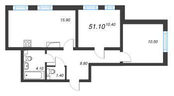 3 ккв (Евро) № 109 Дом: 127.1 Корп.: 22 , Секция 1  в ЖК Ручьи