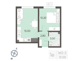 2 ккв (Евро) № 233 Корп.: 23 , Секция 2  в ЖК Ручьи