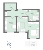 1 ккв № 1 Дом: 134.1 Корп.: 17 , Секция 1  в ЖК Ручьи