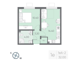 1 ккв № 7 Дом: 147.2 Корп.: 11 , Секция 1  в ЖК Ручьи