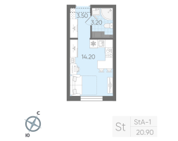 Студия № 70 Корп.: 16 , Секция 1  в ЖК Ручьи