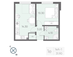 1 ккв № 6 Корп.: 12 , Секция 1  в ЖК Ручьи