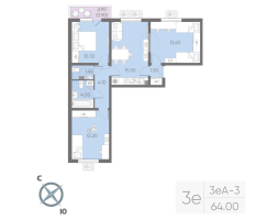 4 ккв (Евро) № 311 Дом: 128.2 Корп.: 19 , Секция 3  в ЖК Ручьи