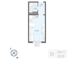 Студия № 9 Дом: 128.2 Корп.: 19 , Секция 1  в ЖК Ручьи