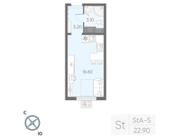 Студия № 203 Дом: 128.1 Корп.: 20 , Секция 2  в ЖК Ручьи