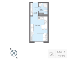 Студия № 100 Корп.: 12 , Секция 1  в ЖК Ручьи