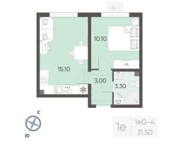 1 ккв № 231 Корп.: 23 , Секция 2  в ЖК Ручьи