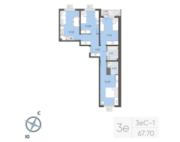 3 ккв № 104 Корп.: 24 , Секция 1  в ЖК Ручьи