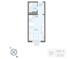 Студия № 19 Дом: 128.2 Корп.: 19 , Секция 1  в ЖК Ручьи