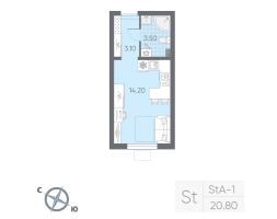 Студия № 3 Дом: 147.2 Корп.: 11 , Секция 1  в ЖК Ручьи