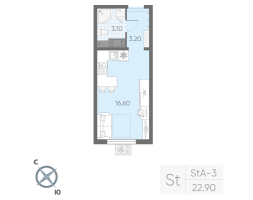 Студия № 31 Дом: 128.1 Корп.: 20 , Секция 1  в ЖК Ручьи
