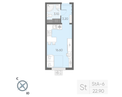 Студия № 204 Дом: 128.1 Корп.: 20 , Секция 2  в ЖК Ручьи