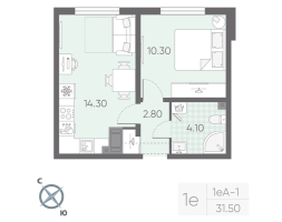 1 ккв № 39 Корп.: 12 , Секция 1  в ЖК Ручьи