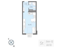 Студия № 324 Дом: 128.2 Корп.: 19 , Секция 3  в ЖК Ручьи
