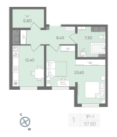 1 ккв № 6 Дом: 134.1 Корп.: 17 , Секция 1  в ЖК Ручьи