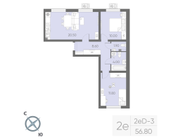 3 ккв (Евро) № 182 Дом: 128.1 Корп.: 20 , Секция 2  в ЖК Ручьи