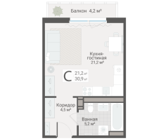 Студия № 101 Дом: 15 Корп.: 3 , Секция 1  в ЖК Руднева 15