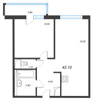2 ккв (Евро) № 190 Дом: 15 Корп.: 2 , Секция 2  в ЖК Руднева 15