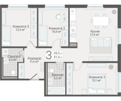 4 ккв (Евро) № 3 Дом: 15 Корп.: 1 , Секция 1  в ЖК Руднева 15