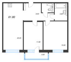 3 ккв (Евро) № 141 Дом: 15 Корп.: 2 , Секция 2  в ЖК Руднева 15