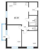 3 ккв (Евро) № 151 Дом: 15 Корп.: 2 , Секция 2  в ЖК Руднева 15