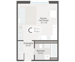 Студия № 5 Дом: 15 Корп.: 3 , Секция 1  в ЖК Руднева 15