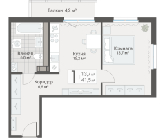 2 ккв (Евро) № 42 Дом: 15 Корп.: 1 , Секция 1  в ЖК Руднева 15