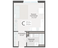 Студия № 13 Дом: 15 Корп.: 3 , Секция 1  в ЖК Руднева 15
