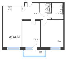 3 ккв (Евро) № 158 Дом: 15 Корп.: 2 , Секция 2  в ЖК Руднева 15