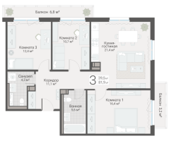 4 ккв (Евро) № 42 Дом: 15 Корп.: 3 , Секция 1  в ЖК Руднева 15