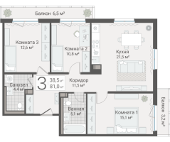 4 ккв (Евро) № 13 Дом: 15 Корп.: 1 , Секция 1  в ЖК Руднева 15