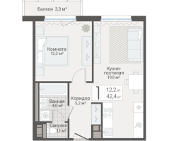 2 ккв (Евро) № 183 Дом: 15 Корп.: 1 , Секция 2  в ЖК Руднева 15