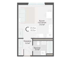 Студия № 119 Дом: 15 Корп.: 2 , Секция 2  в ЖК Руднева 15