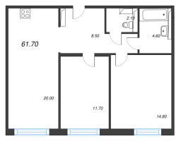3 ккв (Евро) № 123 Дом: 15 Корп.: 2 , Секция 2  в ЖК Руднева 15