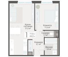 2 ккв (Евро) № 104 Дом: 15 Корп.: 3 , Секция 2  в ЖК Руднева 15